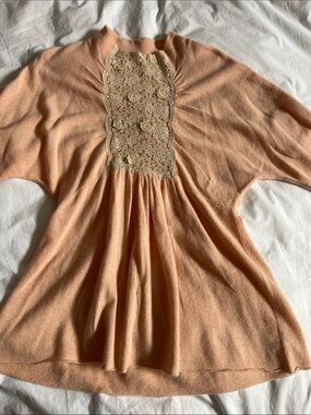 Moth Anthropologie wool angora cashmere light pink lace eyelet tunic sweater